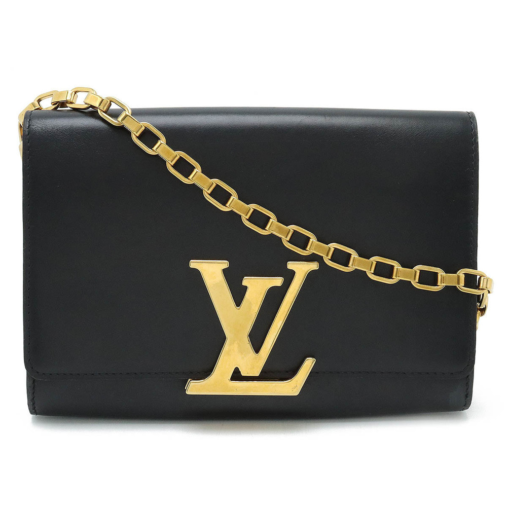 LOUIS VUITTON Pochette Louise Shoulder Bag Chain Strap Calf Leather Noir Black